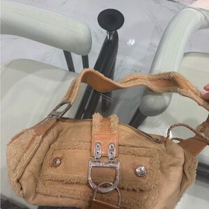 Cristian Dior Tan Shearling Shoulder Bag